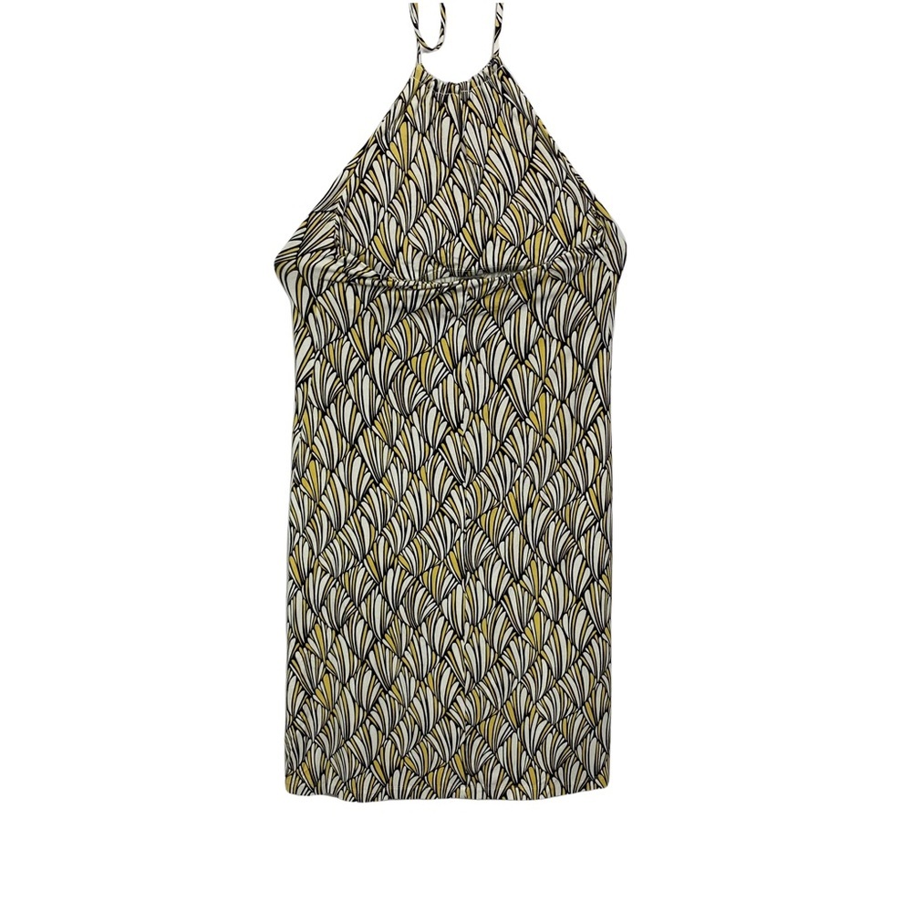 Tommy Bahama halter dress with keyhole neckline yellow black abstract pattern M - Picture 6 of 12